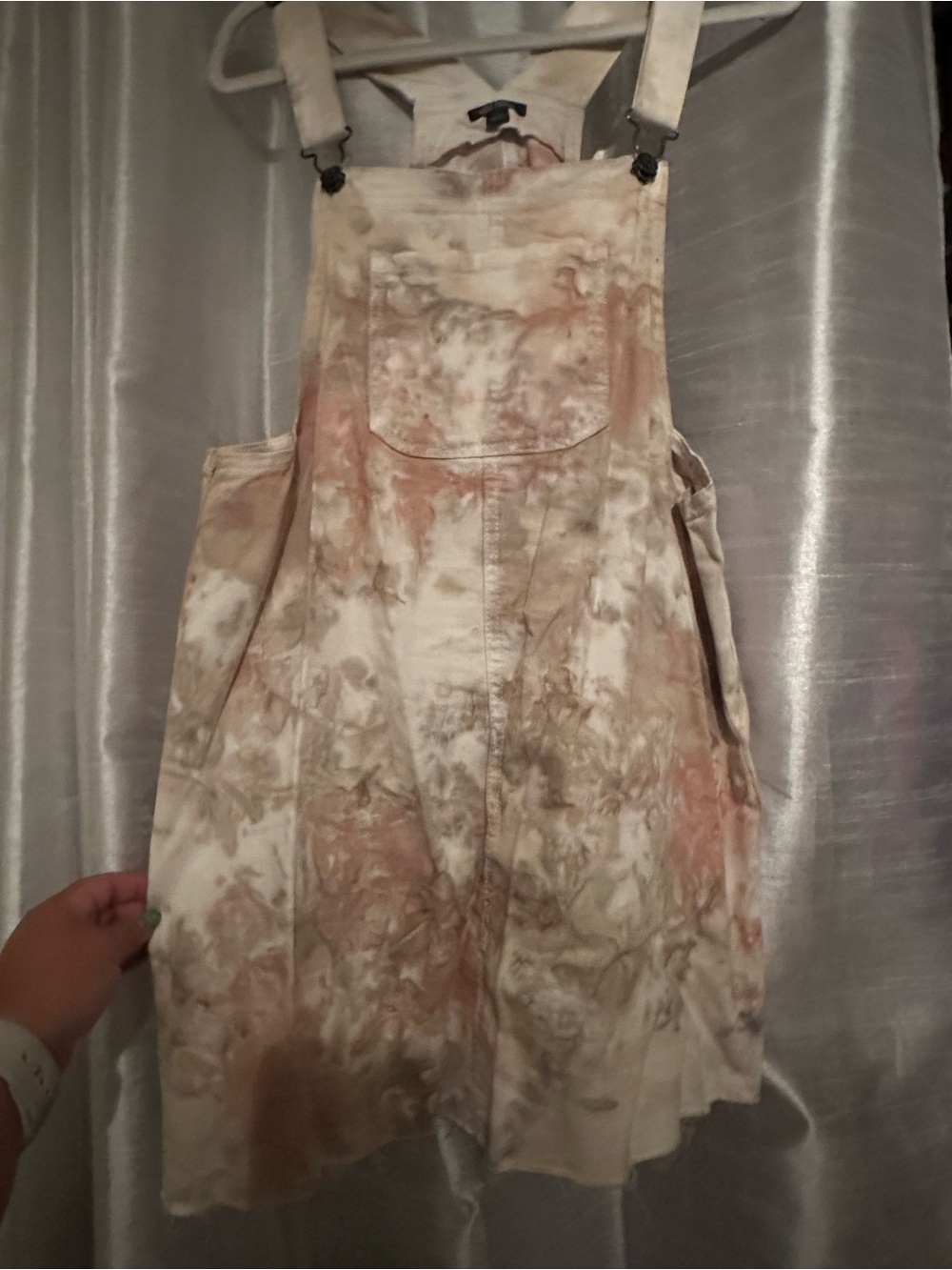wild fable Cream and Brown Tie-Dye Denim Overall Dress
